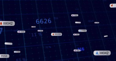 Sayısal ve yüzde etiketli yüzen çan, baş parmak işareti ve torpido gözüne yerleşen kullanıcı simgeleri. Dijital, analitik, görselleştirme, fütüristik, veri, teknoloji, arayüz