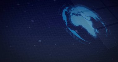 Dijital ızgaraya holografik dünya grafiği yansıtılıyor artı şekilli veri noktaları, kopyalama alanı. Gelecek, teknoloji, görselleştirme, dijital, veri, hologram, siber