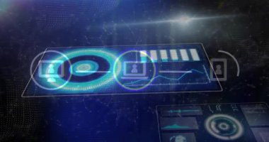 Masaüstü düğümleri parlayan hat fırlatıyor. Dizüstü bilgisayarla mobil düğümü birleştiren paneller ağı görselleştiriyor. Teknoloji, bağlantı, veri, yenilik, dijital, görselleştirme, ağ