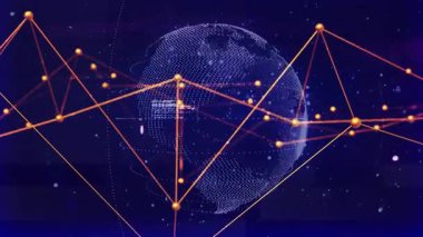 Başlangıçta dünyayı döndüren ağ çizgileri yer değiştiriyor ve verileri görselleştirirken kod blokları kayıyor. Teknoloji, siber uzay, yenilik, bağlantı, dijital, geleceksel, veri