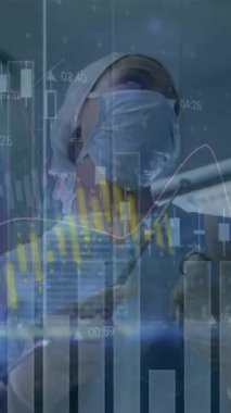 Hastanede ameliyat yapan cerrah takımının istatistiksel veri işleme animasyonu. Tıbbi sağlık ve teknoloji konsepti