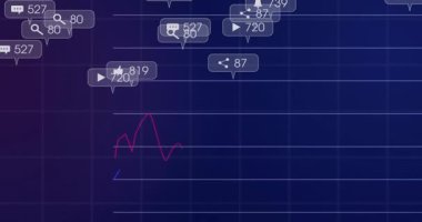 Kırmızı ve mavi çizgileri gösteren gradyan ızgara sağ çubukları canlandırıyor simgeleri yükselterek verileri güncelliyor. Teknolojik, dijital, bilgi, fütüristik, veri, analitik, kullanıcı arayüzü