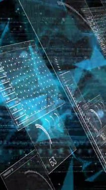 Animation of data processing over scope. Global business, finances, computing and data processing concept digitally generated video.