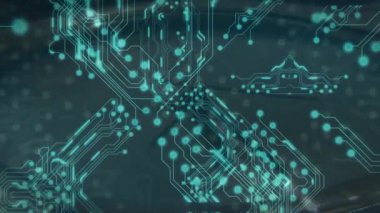 Karanlık üs açan deniz mavisi devre ağı zayıflıyor, titreşen düğümler sürüklenen bitler görselleştirilen veri akışı. Teknoloji, dijital, bağlantı, yenilik, fütüristik, ağ, siber