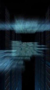 Siyah arkaplan üzerinde dijital veri işleme animasyonu. Dijital olarak oluşturulmuş küresel bağlantılar, hesaplama ve veri işleme kavramı.