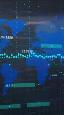 Dünya haritası üzerinde veri işleme animasyonu. küresel iş ve dijital arayüz kavramı dijital olarak oluşturulmuş video.