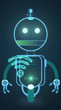Sohbet robotu ikonu, dijital bulut ve kablosuz internet simgelerinin animasyonu. Küresel yapay zeka, bağlantılar, ağlar, veri işleme ve dijital video arayüzü kavramı.