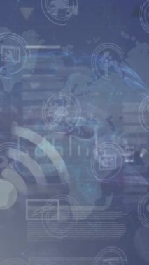 Dünya üzerindeki simgelerle bağlantı ağının animasyonu. küresel bağlantılar, veri işleme ve dijital arayüz konsepti dijital olarak oluşturulmuş video.