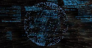 Akıcı kod görselleştirme ağıyla dönen dünyaya dönüşen veri noktalarını çizer. Gelecek, teknoloji, bağlantı, siber alan, dijital, soyut, yenilik