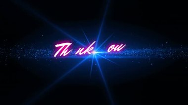 Animation of thank you and lights on black background. video game, communication and entertainment concept digitally generated video.