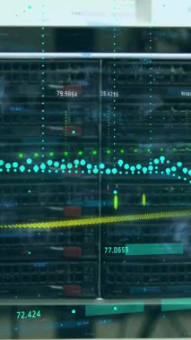 Animation of data processing over computer servers. Global digital interface, business, computing and data processing concept digitally generated video.