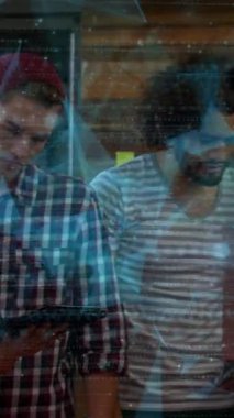 Animation of network of connections with data over business people. Global computing, business, finance and data processing concept digitally generated video.