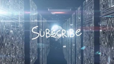 Sunucuların üzerinde abonelik ve dünya animasyonu. küresel ağ, sosyal medya, bağlantılar, teknoloji ve dijital arayüz kavramı dijital olarak oluşturulmuş video.