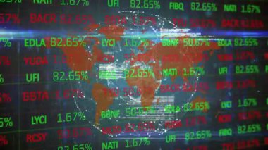 3 boyutlu küreyi fırlatma ve finansal görselleştirme için dalgalanan yüzdeler. Teknoloji, finans, veri, analitik, dijital, yenilik, bağlantı