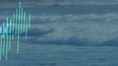 Ses başlatıldığında okyanus dalgaları yuvarlanırken ses darbelerini görselleştirir yerleşim merkezi çerçevesini genişletir. Soyut, dijital, enerjik, dinamik, doğa, hareket, ritim