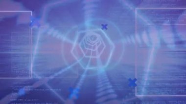 Altıgen tünel titreşim kodu dalgalı ağ haritalama verilerini göstermeden önce arıza dalgalarına kayıyor. Gelecek, teknoloji, yenilik, dijital, soyut, dinamik, ağ