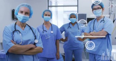 Tıbbi ekip cerrahi süitte dinleniyor, izleme için holografik göstergeler ve çizelgeler hazırlıyorlar. Sağlık, teknoloji, tanı, yenilik, kesinlik, işbirliği, fütüristik