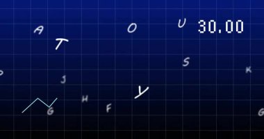 Ortaya çıkan harfler, zigzag çizgisi tırmanışı, düşüş ve rakamsal ekran güncellemesi eğilimini gösteriyor. Veri görselleştirme, analitik, dijital arayüz, modern tasarım, bilgi teknolojisi, soyut grafikler, dinamik tablo