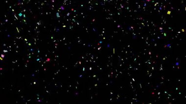 Siyah arka plana düşen konfeti animasyonu. Noel, kış, gelenek ve kutlama konsepti dijital olarak oluşturulmuş video.