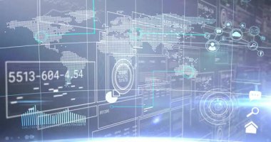 Açılışta ortaya çıkan holografik harita arayüzü güncelleme panelleri ağ veri akışını gösteriyor. Holografik, geleceksel, veri görselleştirme, dijital, ağ, analiz, teknoloji