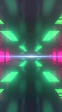 Siyah arkaplanda hareket eden parlak neon desenli animasyon. Renk, şekil, ışık ve hareket konsepti dijital olarak oluşturulmuş video.