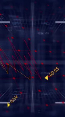 Mavi arkaplanda veri işleme animasyonu. Küresel iş ve dijital arayüz kavramı, dijital olarak oluşturulmuş video.