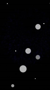 Siyah arka plana düşen beyaz lekelerin animasyonu. Küresel teknoloji, şablon ve dijital arayüz kavramı dijital olarak oluşturuldu.