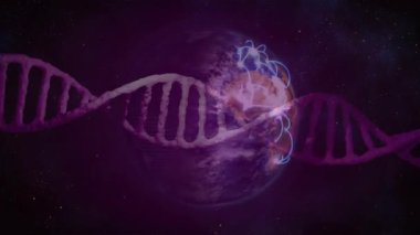 Titreşimler sarmal kesişen kürede ortaya çıkıyor, iz süren kavisler, renk değiştiren renkler, enerji ağı oluşturuyor. Moleküler, fütürist, enerjik, kavramsal, dijital, yenilik, bilim