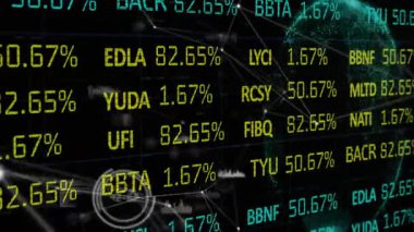 Opening code grid updating percentages, shifting network, rotating globe visualizing updates. Futuristic, technology, digital, visualization, network, analytics, innovation