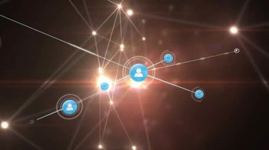 Işıldayan noktalar üzerindeki insan simgeleriyle bağlantı ağının animasyonu. küresel ağlar, bağlantılar ve dijital arayüz konsepti dijital olarak oluşturulmuş video.