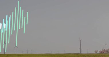 Gelişen renkli çubuklar renkleri değiştiriyor ve rüzgar türbinlerinin yanından kayarak ses dalgalarını görselleştiriyor. Sürdürülebilirlik, yenilenebilirlik, eko, enerji, çevre, minimalizm, soyut