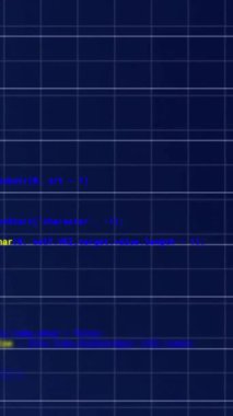 Mavi zemin üzerinde grafik ve veri işleme animasyonu. Bağlantı, veri, işleme, dijital arayüz ve iletişim, dijital olarak oluşturulmuş video.