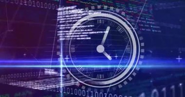 Lens parlamasından sonra, dijital saat ortaya çıkan grafikler veri grafikleri, stok değerlerini gösteren etiketler. Fütüristik, veri görselleştirme, finansal, teknoloji, soyut, dijital arayüz, analiz