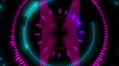 Siyah arkaplanda renkli dairelerin ve şekillerin canlandırılması. soyut arkaplan ve dijital arayüz kavramı dijital olarak oluşturulmuş video.