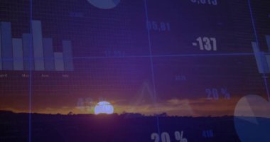 Güneş batışı UI 'nin yükselen tezgahları, değişen turta oluşumlarını ve eğilimleri göstermesini gösteriyor. Analizler, veri görselleştirme, gösterge paneli, bilgi grafikleri, dijital arayüz, gün doğumu, gün batımı