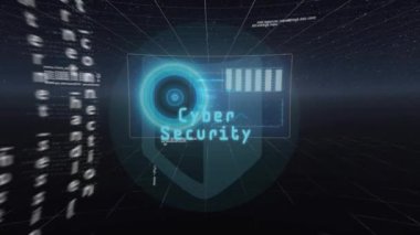 Kalkan simgesi görünen başlangıç paneli HUD kaydırma kodu siber güvenlik görüntüsü için genişletme. Teknoloji, dijital, fütüristik, veri görselleştirme, arayüz, yenilik, analitik