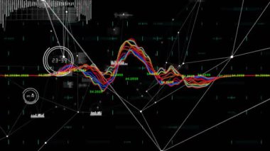 Oynatma, dalga şeklindeki ipliklerin ortaya çıkmasına, yükselmesine ve çökmesine neden oluyor, veri dalgalanmalarını gösteriyor. Kuantum, analitik, dijital, teknoloji, gelecekçilik, ağ, görselleştirme