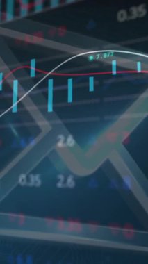 Borsa grafikleri ve finansal veriler üzerine e-posta simgesi animasyonu. Finans, yatırım, iş, dijital, iletişim, analiz
