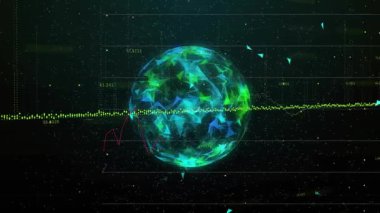 Karanlık ızgara açık küre yüzen sayısal etiketler soluk kırmızı ve mavi çizgiler izleme metrikleri. Holografik, geleceksel, veri görselleştirme, dijital arayüz, soyut, analitik, yüksek teknoloji