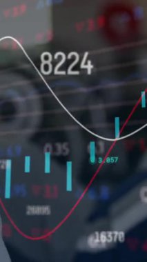 Composite of numbers and financial data processing over woman exercising. Global sports, exercise, data processing and computing concept digitally generated video.