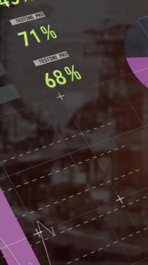 Ekranda istatistik ve veri işleme animasyonu. Dijital arayüz veri işleme kavramını dijital olarak oluşturan küresel bağlantılar.