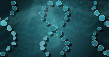 Üzerinde nokta-ağ sisi olan bir deniz mavisi düzlemi açılır açılmaz çakıl taşı sütunları kayar ve çift sarmala dönüşür. Fütürist, soyut, dijital, organik, dinamik, yenilikçi, bilim