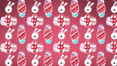 Düşen beyaz tavşanların ve pembe arka plandaki yumurtaların animasyonu. ester, dijital olarak oluşturulan video kutlaması.
