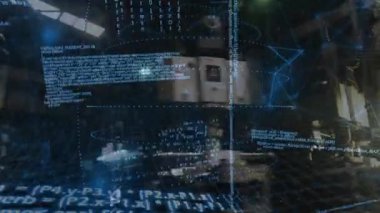 On startup main cylinder emitting rotating holographic rings streaming code for diagnostic overlay. Industrial, technology, holographic, digital, innovation, data, interface