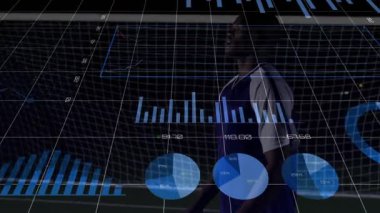 soccer player shifting head tracking metrics, ball entering frame cushioning for sports analysis. Athlete, sports technology, digital interface, futuristic design, performance analytics, nighttime stadium, sports performance