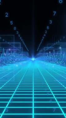 Dijital animasyon parlayan çizgiler ve sayılarla fütüristik sanal manzara yaratıyor. Teknoloji, soyut, yenilik, siber