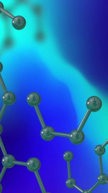 Mavi ve yeşil arka planda 3 boyutlu mikro moleküllerin animasyonu. Küresel bilim, araştırma ve bağlantılar konsepti dijital olarak oluşturulmuş video.