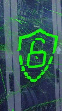 Bu, sunucular üzerinden işlenen çeşitli ağ bağlantılarını ve verileri gösteren dijital olarak üretilen bir video. Küresel spor dijital arayüzü teknolojisi ve dijital olarak oluşturulan ağ konsepti.