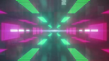 Değişik neon lambaların ve hızlı hareket eden numaraların animasyonu. renk, hareket, iletişim ve teknoloji konsepti dijital olarak oluşturulmuş video.