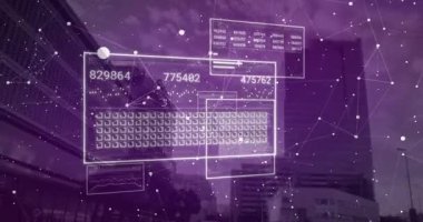 Başlangıçta UI, mor ufuk çizgisinin üzerinde canlandırma yaparak, istatistikleri güncelleyen ve veri akışını gösteren paneller oluşturur. Gelecekçi, teknoloji, veri, analitik, ağ, gösterge paneli, modern